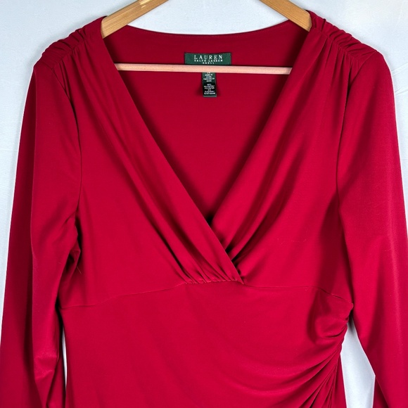 Lauren Ralph Lauren Womens 3/4 Sleeve Midi Dress Sz 14 Ruched Bodycon Stretch - Picture 2 of 10